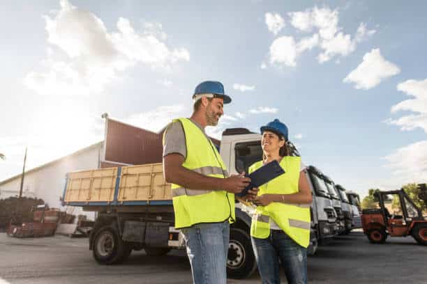 Two workers having a conversation